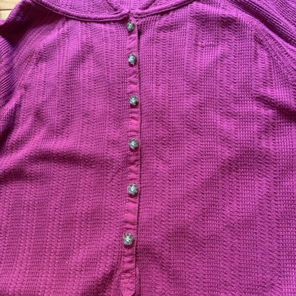 Burton Waffle Knit Hoodie Tunic Top – XS, Fuchsia Pink, Button Front - Picture 3 of 10